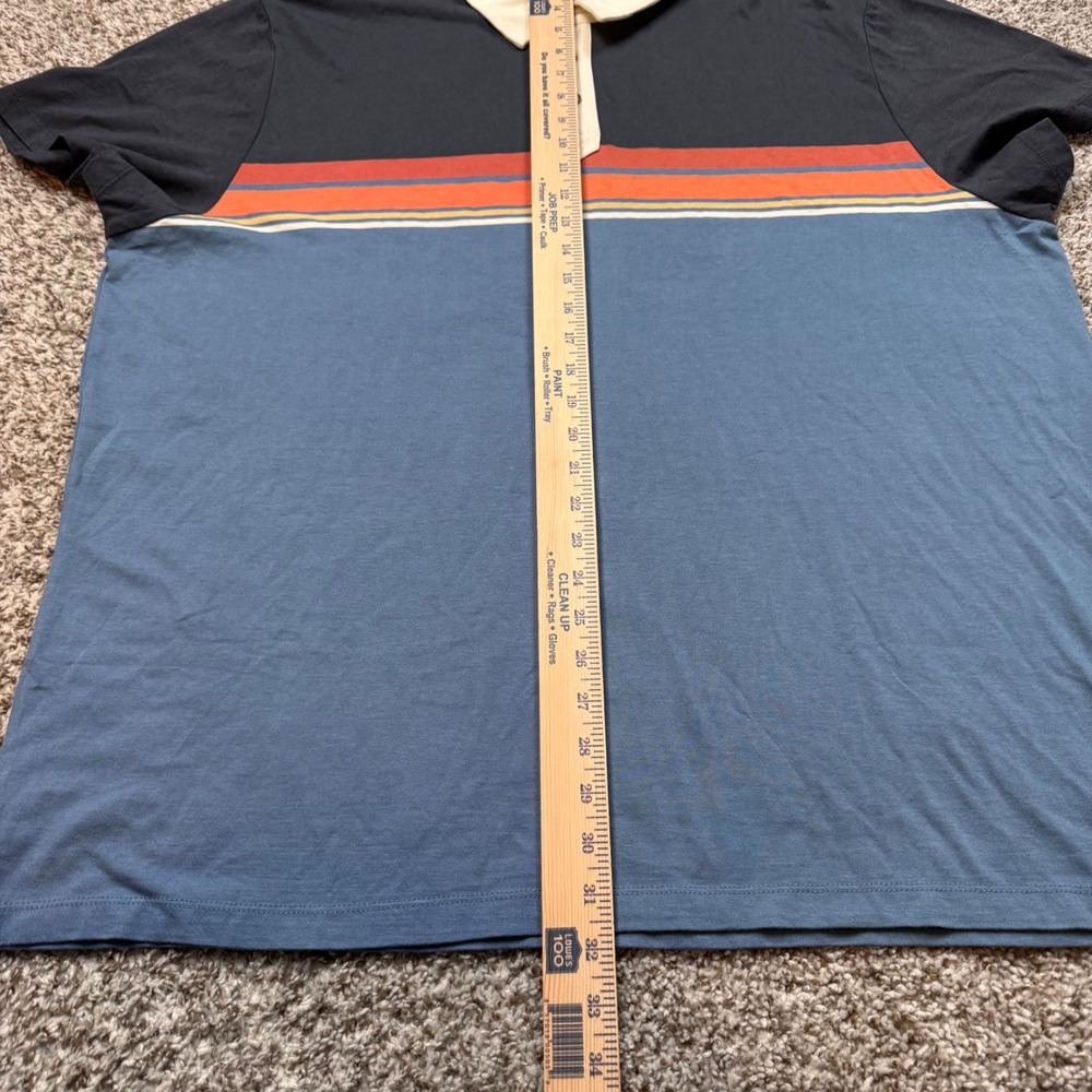 Marine Layer Engineered Striped Polo Shirt XXL Mood Indigo Colorblock Blue New - Picture 8 of 8